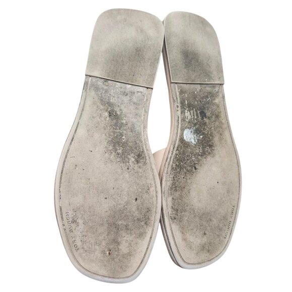 Tory Burch Women Leather Slide Sandals Double T Logo Beige Cream Flat Slip On 10 - Picture 10 of 12